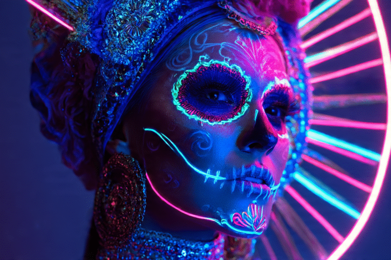 Catrinas neón futuristas: el boom viral del maquillaje con calaveras